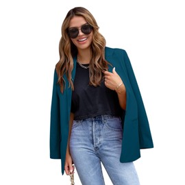 CRAZY GRID Womens Casual Blazer Long Sleeve Business Suit Jacket Open Front Button Work Office Blazer Jacket Fashion Dressy Ladies Blazer Iron Blue Size Medium
