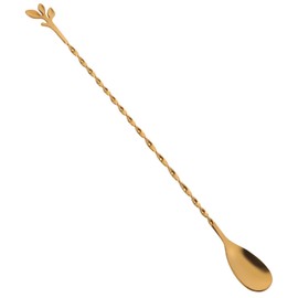 AnSaw Gold 12-Inch Stainless Steel Cocktail Spoon with Leaf Handle - Perfect for Mixing & Layering Drinks in Tall Cups, Bar & Shakers - Durable Long Handle Bar Stirrer,1-Pieces