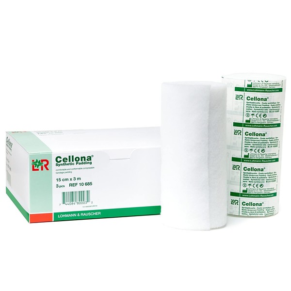 Lohmann & Rauscher-77363 Cellona Synthetic Padding, Latex Free Cast Padding for Compression Bandages & Casting, & 100% Polyester Self-Adhering Wrap, 3 Rolls, 5.9" x 4 yards (15 cm x 3 m)