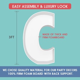 JW Passion - Premium Quality, Made With Passion 3FT Tall Mosaic Balloon Frame Letters Big Marquee Light Up Letters DIY Kit for Birthday Party Wedding Backdrop Decor Letter C Pre-Cut Foam Board