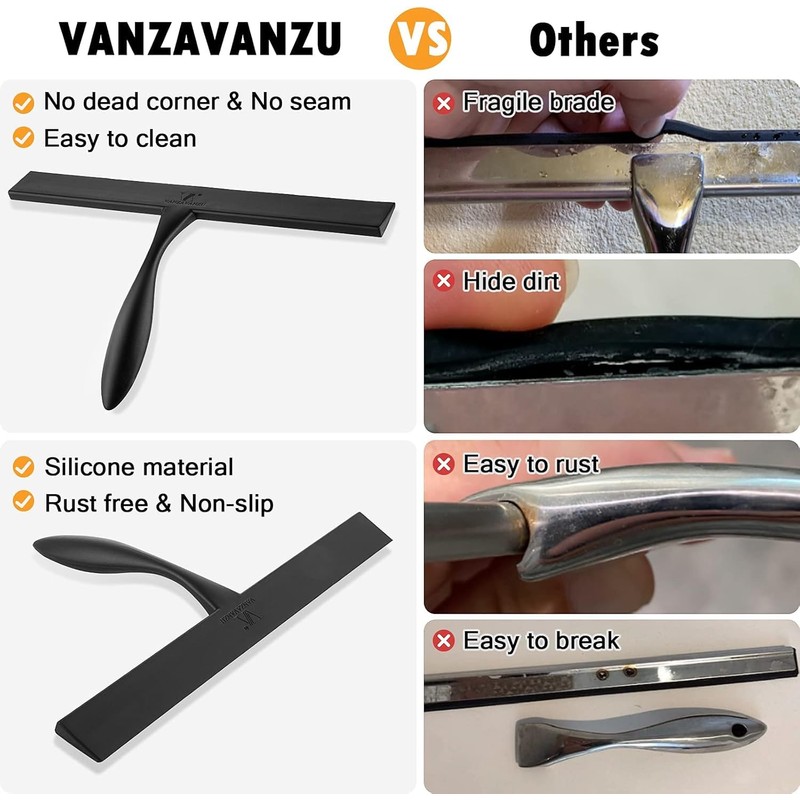 Shower Squeegee for Glass Doors & Microfiber Scrubber Kit 11Inch