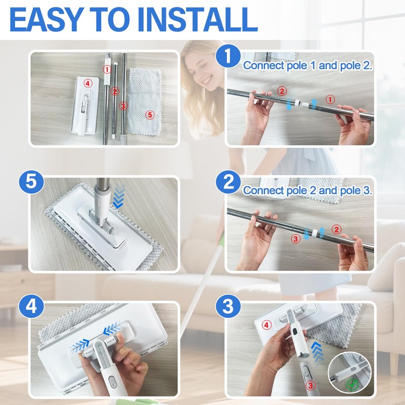 Snap Grip Mini Mop - Lazy Dust Mop with Locking