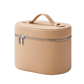 RSRSLEII Pink Aesthetic Makeup Bag, Travel Makeup Vanity Case with Divider and Handle, Waterproof PU Leather Cosmetic Organizer Bag, Portable Toiletry Bag for Women(04Khaki)