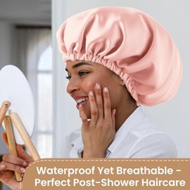 Adjustable Double Layer Silk-Satin Hair Bonnet for Sleeping Women – Anti-Frizz Curly Hair Sleep Cap, Hair Protector for Night, Moisture Retention Soft