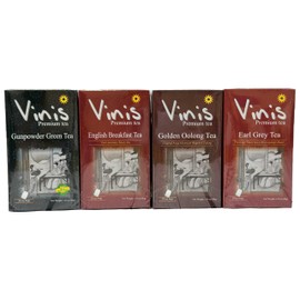 Vinis Variety Pack Tea Bags, 20 Count (Pack of 4) (English Breakfast, Earl Grey, Golden Oolong, Gunpowder Green)