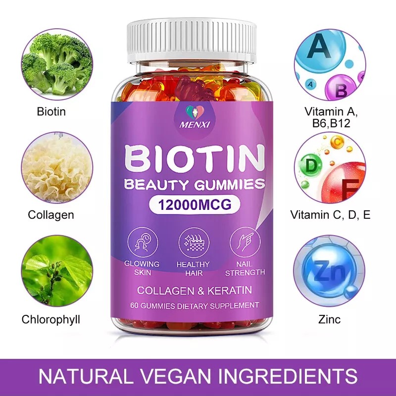 Organic Biotin Collagen Gummies Hair Skin Nails Joints Vitamins Immune