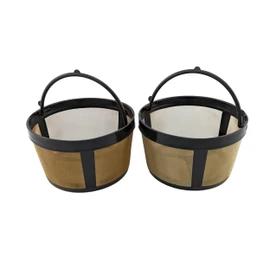 NRP 2-pack 5cup Gold-tone Basket Permanent Coffee Filter Compatible for Krups Coffeemaker, Also fits in Mr Coffee, Hamilton, B&D and MORE, Mini Size #2 Screen Bottom