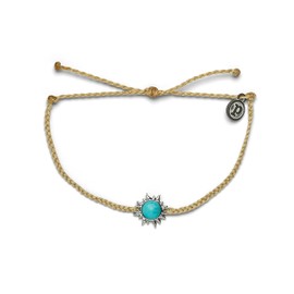 Pura Vida Silver Celestial Sun Braided Bracelet w/Turquoise Stone - Adjustable Band, Brand Charm - Sahara