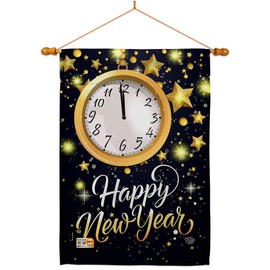 Ornament Collection HS192142-BO-03 Countdown Winter New Year Decorative Vertical House Flag Set, 28"x 40" w/Flagpole, Multi-Color