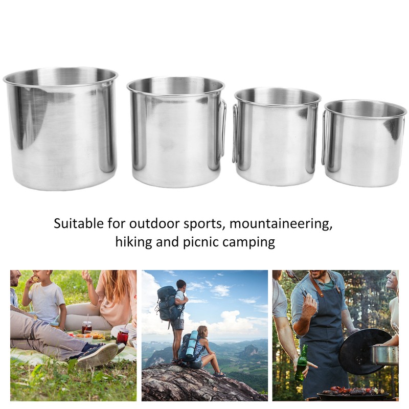 4pcs Outdoor Stainless Steel Cup Foldable Handle Nesting Cups for