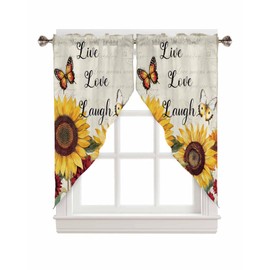Ctgunlnahh Vintage Sunflowers Kitchen Swag Valances Curtain for Small Windows, Yellow Red Country Floral Rod Pocket Valances Privacy Swag Curtains Living Room Bathroom Window Decor 28"x 36" 2 Pack