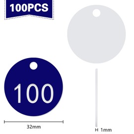 OFFCUP Plastic Number Tags, 100pcs Engraved Numbered Tags, ID Discs for Hotel Mailbox Gym School Office (1-100 Blue)