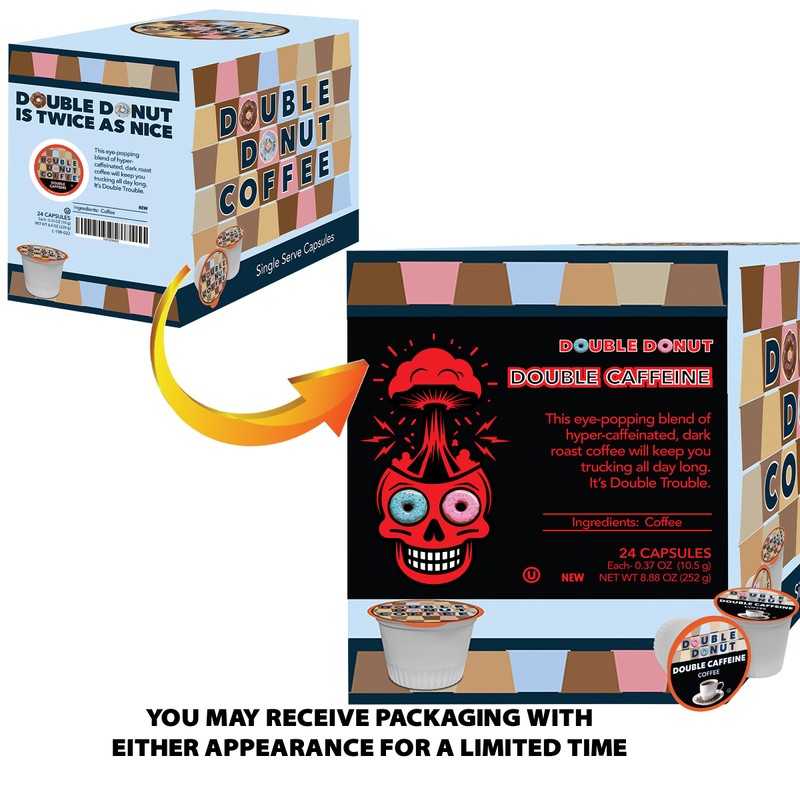 Double Donut High Caffeine Coffee Pods, Extra Strong Double Caffeine