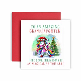Huxters Unicorn Christmas Card – Unicorn Granddaughter – Christmas card for Girls Teenager - (Granddaughter)