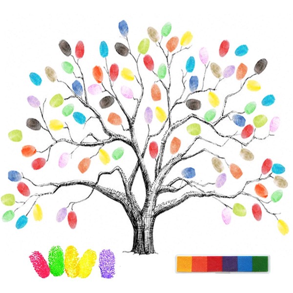 mengger Tree Fingerprint Signature, DIY Guest Sign in Canvas Painting Decorations for Wedding Birthday Party Guest Book Tree Fingerprint