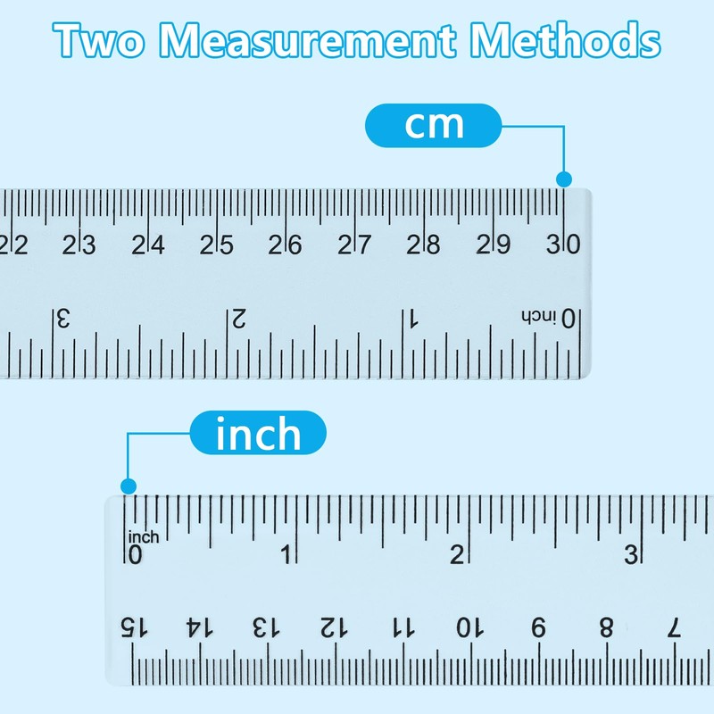 MOXYOY Plastic Ruler Set, 4Pcs 30cm/12in Clear Ruler Kit Transparent