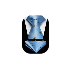 HISDERN Men's Ties Animal Pattern Tie Pocket Square Wedding Business Tie & Pocket Square Set, Blue/Bee