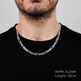 Treasure Bay Sterling Silver Figaro Chain Necklace Made in Italy Width: 6.2mm Silver Necklace for Men Gift For Him (45)