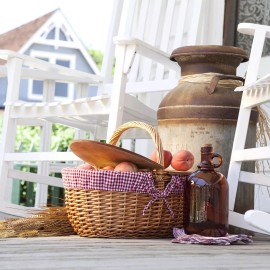 PICNIC TIME - Country Vintage Picnic Basket with Lid - Wicker Picnic Basket f...