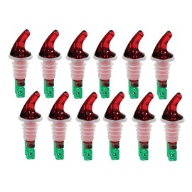 Soro Essentials- 1.25 oz. Automatic Measured Bottle Pourer with Red Spout No Collar Plastic Set of 12- Quick Shot Measure Pourer Drinks Wine Cocktail Home Bar Kitchen Tools Spout for Liquor Bottles