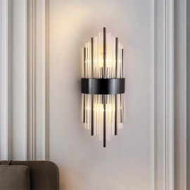 Aomesinc Modern Crystal Wall Light Fixtures Gold Wall Sconce Brushed Wall Lamp for Bedroom Living Room Bathroom Vanity Bedside Hallway Black(Without Bulb)