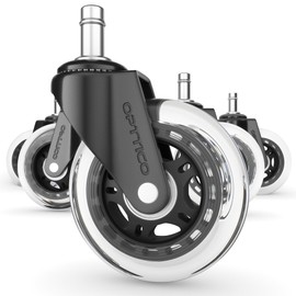 Office Chair Caster Wheels Replacement - Set of 5 Hardwood Floor Chair Wheels - No Chair Mat Needed - 3" Rollerblade Style Heavy Duty Desk Chair Casters with Soft Rubber Wheels, Smooth & Silent