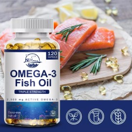 NATURE'S LIVE Omega 3 Fish Oil Capsules Triple Strength EPA & DHA, Burp-Less 120 sofgels NEW