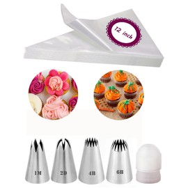 1M, 2D, 4B, 6B Large Piping Nozzles with Coupler & 12-Inch Disposable Piping Bag – Master Every Dessert Design