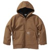 Carhartt Boys' Flannel-Lined Hooded Canvas Insulated Zip-Up Jacket, Brown, 4-5T