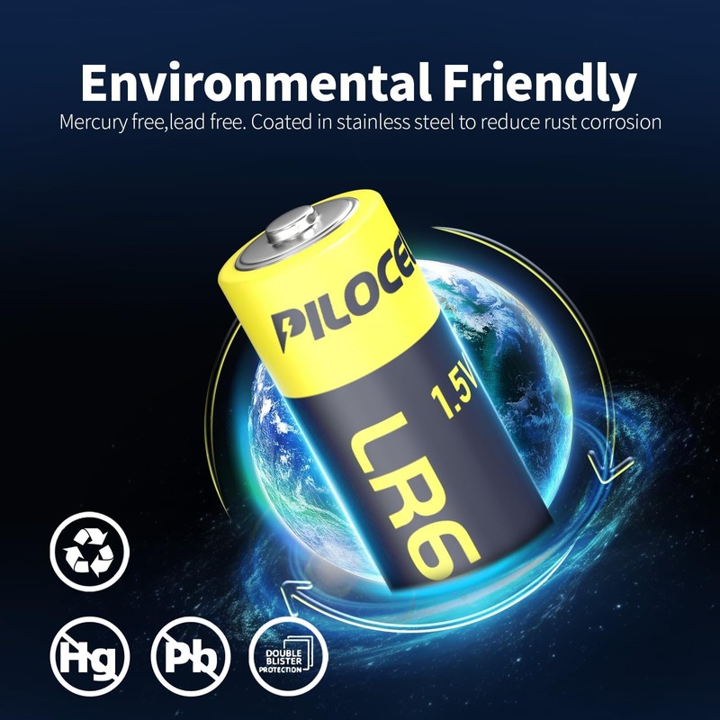 PILOCEL AA Batteries 48 Pack, High-Performance Alkaline AA Batteries 10-Year