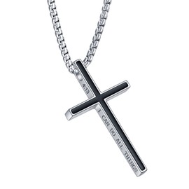 Rnivida Philippians 4:13 Cross Pendant Necklace, I CAN DO ALL THINGS Bible Verse Stainless Steel Necklace Confirmation Jewelry Gifts (Philippians 4:13-22")