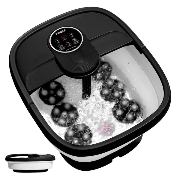 Electric Motorized Foot Spa Bath, Collapsible Foot Bath Massager with Heat, Bubble, Remote Control, 24 Motorized Rotary Shiatsu Massage Balls. Pedicure Foot Soaker Tub for Feet Stress Relief (Black)