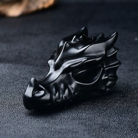 TEAMWILL 2" Natural Obsidian Crystal Dragon Head Statue Realistic Black Dragon Head Figurines Animal Sculpture Stone Statue Decor