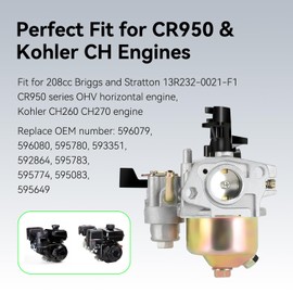 XIKOBY CR950 Carburetor Kit Compatible with Brigs and Straton 208cc 6.5HP OHV Engine, 950 Series Carb Replacement for 13R232-0021-F1 Craftsman Husqvar-na Troy Bilt Gas Pressure Washer Parts