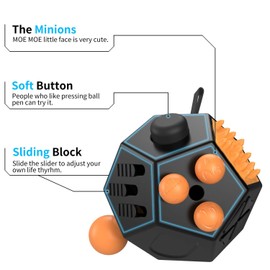 ATIC 12 Sided Fidget Cube, Fidget Twiddle Cube Dodecagon Stress Relief Hand Toy Decompression for ADD, ADHD, Autism Kids and Adults, Black/Orang