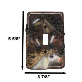 Ebros Gift Set of 2 Western Rustic 4 Colorful Wild Horses Wall Single Toggle Switch Plates