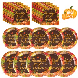 Ertyjikg Friends giving Party Supplies Tableware Serves 25, Thankful for You F Decorations includes 75pcs Friendsgiving Plates and Napkins Funny Friendsgiving Decorations