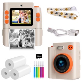 Kids Camera Instant Print 1080P HD Video Digital Camera with 32G Card & Print Paper and 2.0 Inch Screen, Perfect for Photography, Videography & Selfies, Ideal Toy Kids