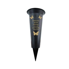 Special Wife - Plastic Spike Memorial Grave Vase With Butterfly Decoration