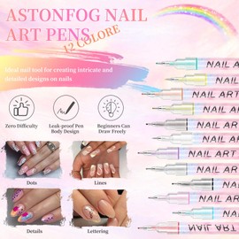 ASTONFOG 12PCS Nail Art Pens Set,3D Nail Polish Pens Quick Dry for Nail Art Macaron Color Nail Art Drawing Special Nails Art Design Manicure Nail Pens for Home & Salon DIY/0.5
