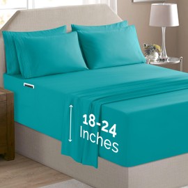 Elegant Comfort Luxury Soft 6-Piece 1500 Premium Hotel Quality Bed Sheet Set with Extra Deep Pockets 18-24 Inch, Wrinkle Free, Storage Pockets, Extra Deep Pocket 6PC Sheets, Queen, Teal