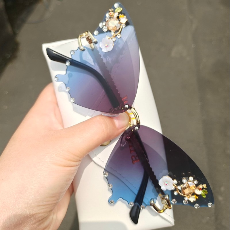 willochra Women Butterfly Cat Eye Sunglasses Fashion Shiny Bling Diamond
