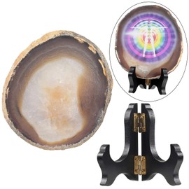 KYEYGWO 7 Chakra Agate Discs Ornament with Wooden Stand, Irregular Agate Slices Gemstone Reiki Healing Stone Feng Shui Decoration for Meditation, Amulet, Chakra Balance