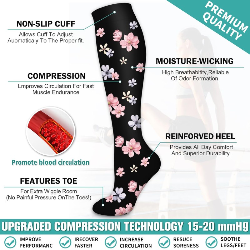 Compression Socks for Women & Men Circulation (6 Pairs) is