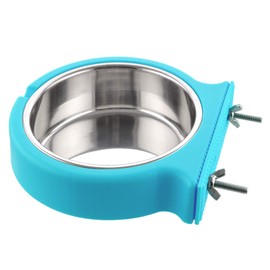 Guardians Crate Dog Bowl Removable Stainless Steel Water Food Feeder Bowls Cage Coop Cup for Cat Puppy Bird Pets (Small, Blue with Corrugated Clip)