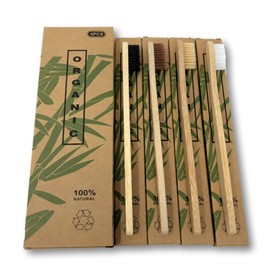 EKNA Bamboo Toothbrushes - Set of 4 Bamboo Toothbrushes - Bamboo Toothbrushes - 2 x Wooden Toothbrushes Medium & 2 x Bamboo Toothbrushes Hard 100% Vegan & BPA Free (Set of 4)