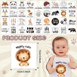 Teling 36 Pcs Iron on Decals Baby Shower Games Iron on Transfers Stickers Patches Baby Bodysuit Making Bibs Decorating Kit Patch Maker for Gender Reveal T Shirt(Animal)
