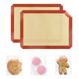 2-Pack Silicone Non-Stick Food Safe Baking Mat Set with Cookie Bags, 15.7x11.8" Baking Mats, Non-Stick, Oven-Safe up to 480°F, with 200 Pcs Self Sealing Cellophane Bags 4.8" x 4" - ZZ02
