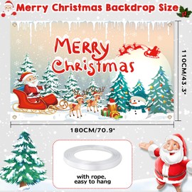 Kaket Merry Christmas Backdrop Banner 180 x 110 CM, Xmas Background Banner for Wall Decoration, Large Merry Christmas Banner for Christmas Party Outdoor Indoor Decorations (180 x 110 CM, Style 1)