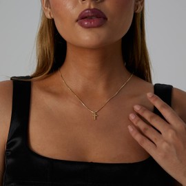 ASCOMY Tiny Gold Box Chain Cross Pendant Necklaces for Women 14k Gold Plated Dainty Simple Cute Religious Cross Necklaces Adjustable Minimalist Charm Jewelry Gifts